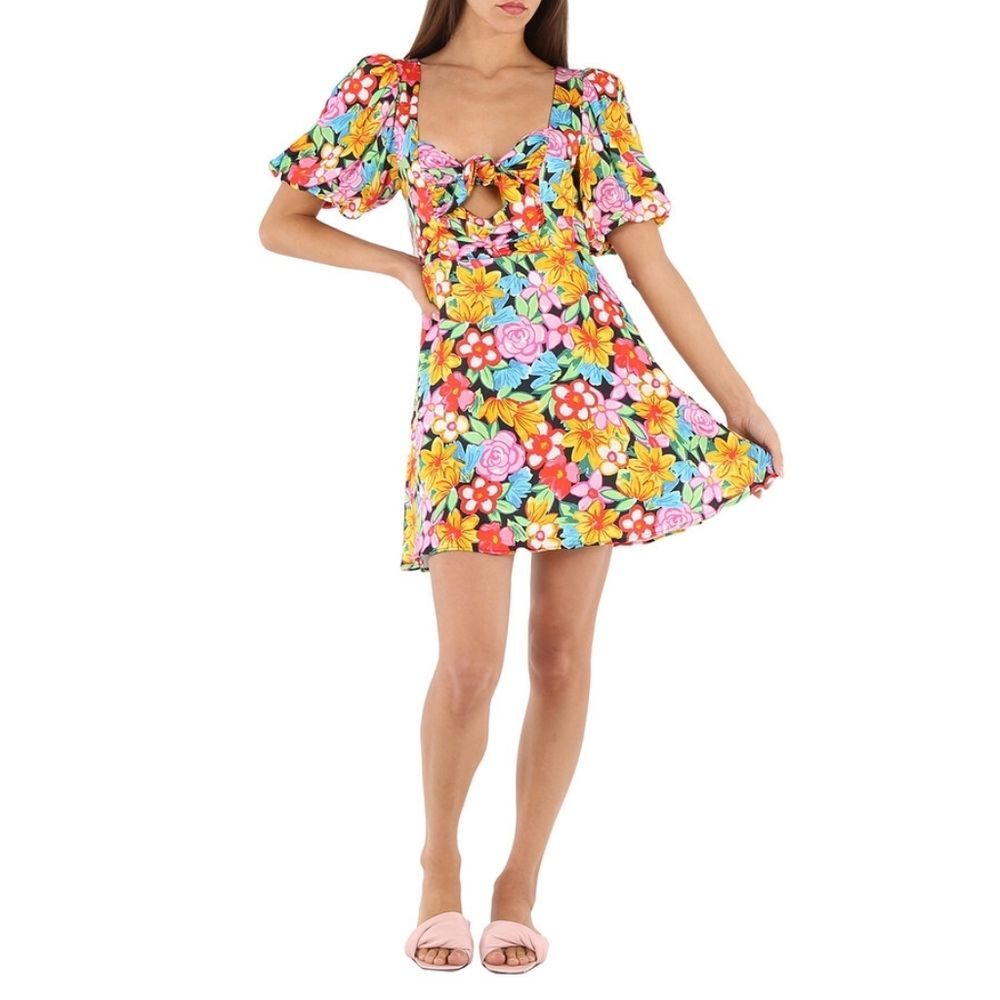 For Love And Lemons Mallory Floral-Print Cutout Satin Mini Dress